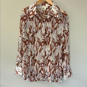 Nordstrom Open Edit Semi-Sheer‎ Button Up Shirt Blouse Size Small Abstract Print